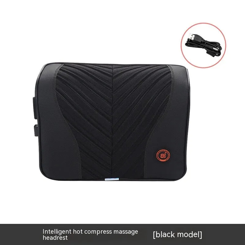 Car electric massage heating headrest and lumbar support cushion in black and orange colour