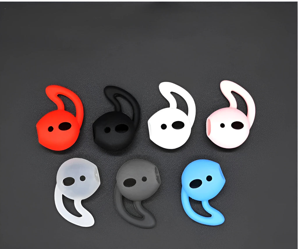 Silicone ear caps for AirPods in various colours showing left and right ear options