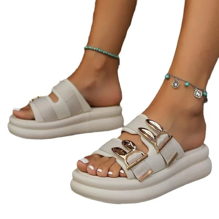 Women's suede slippers with thick rubber sole in apricot, black and off white colours