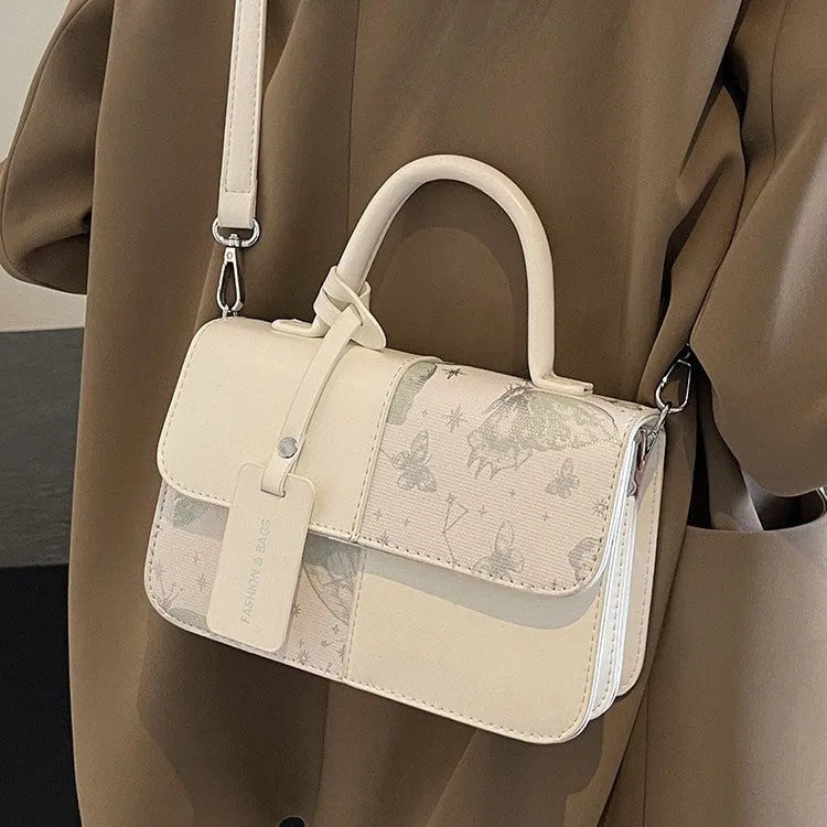 Portable stitching crossbody bag in khaki large size, soft polyester, sandwich pocket design