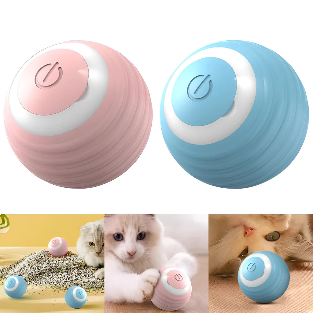 Blue rechargeable automatic moving cat ball toy on floor