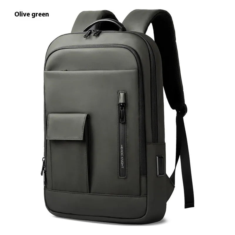 Lightweight Oxford cloth business travel backpack for men in dark grey colour with sewing line details