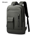 Lightweight Oxford cloth business travel backpack for men in dark grey colour with sewing line details