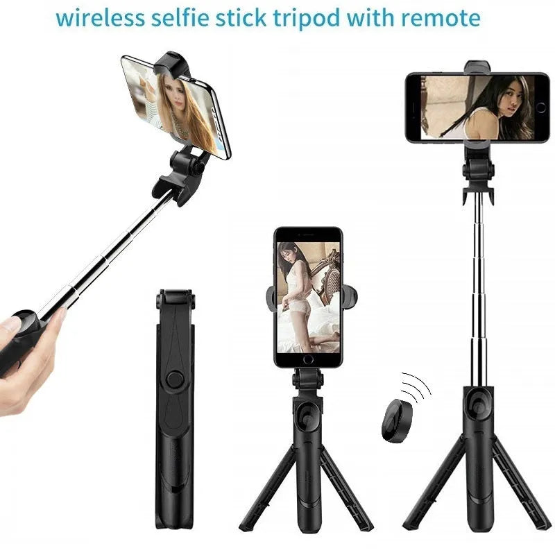 Bluetooth handheld selfie stick with wireless remote control in black colour