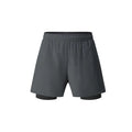 Men's black double-layer sports shorts with built-in liner for running and fitness activities
