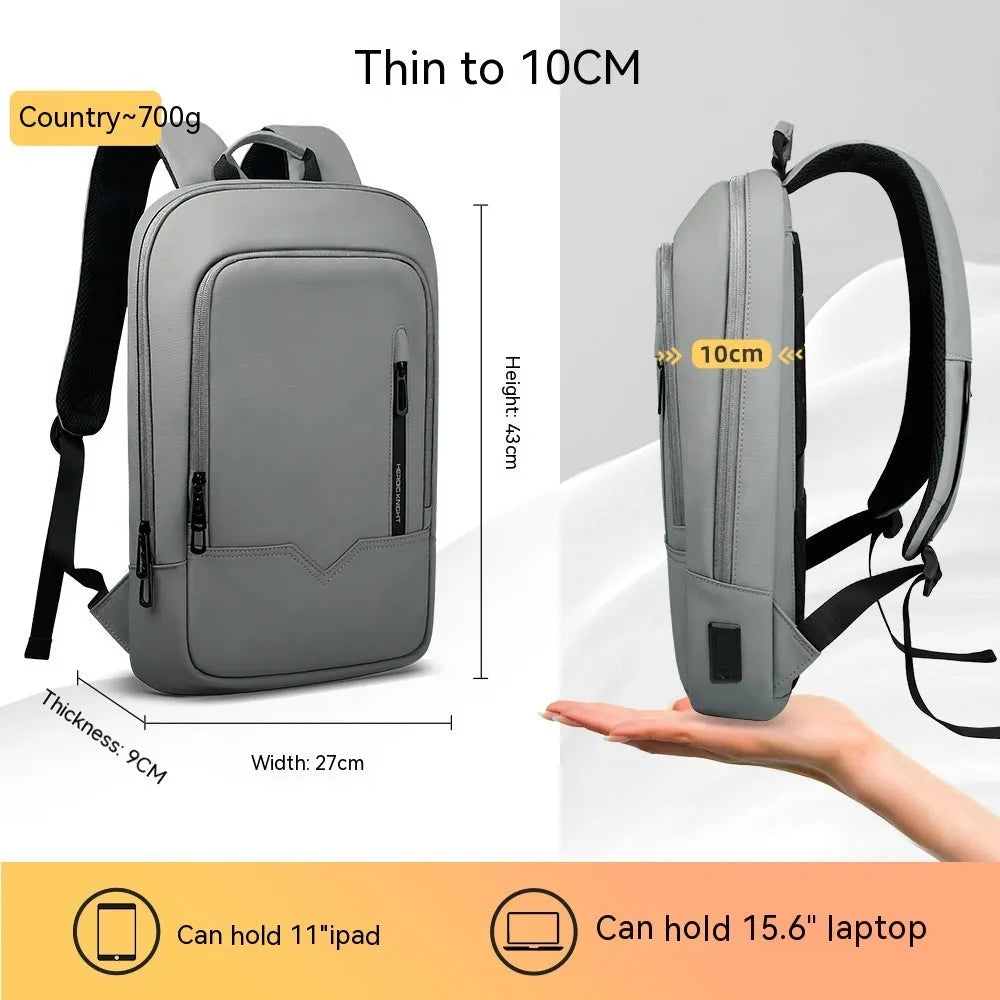 Gray business lightweight multifunctional backpack with USB port for men, Oxford cloth, solid colour