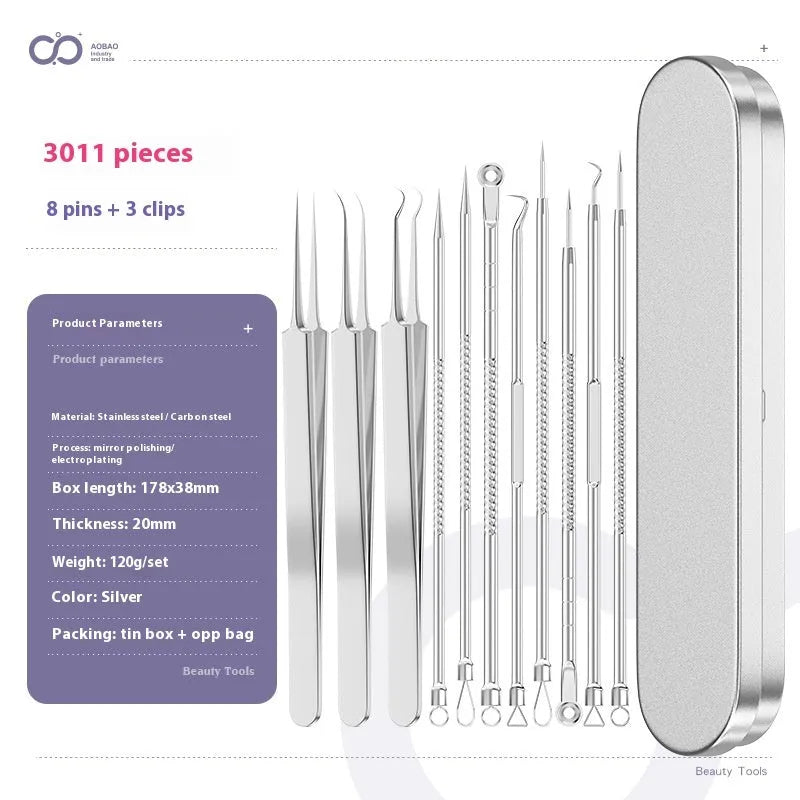 4-piece metal acne needle set with ultra fine pointed tips for precise skincare application