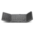 Three-folding wireless Bluetooth keyboard with touch pad in black on white background