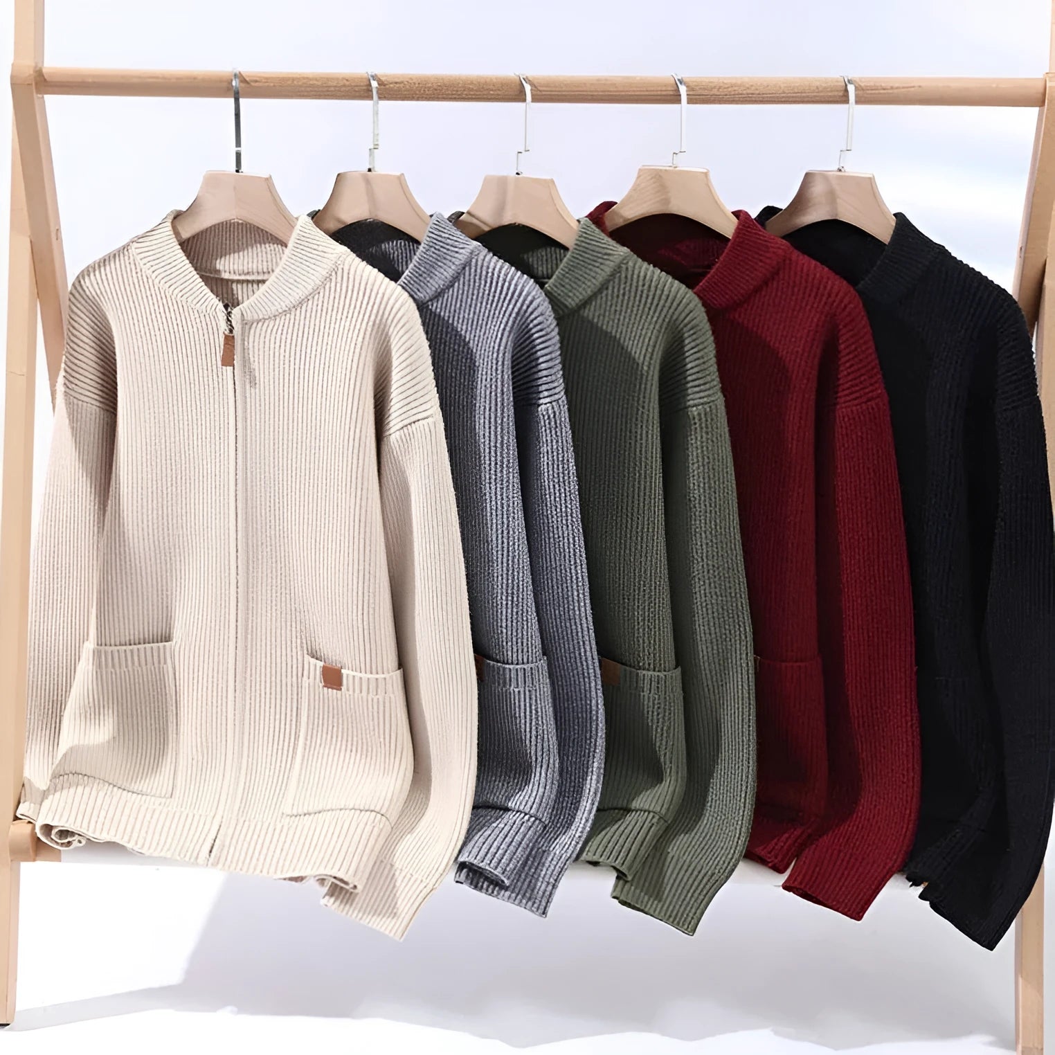 Men's striped cardigan sweater in straight fit available in five colours