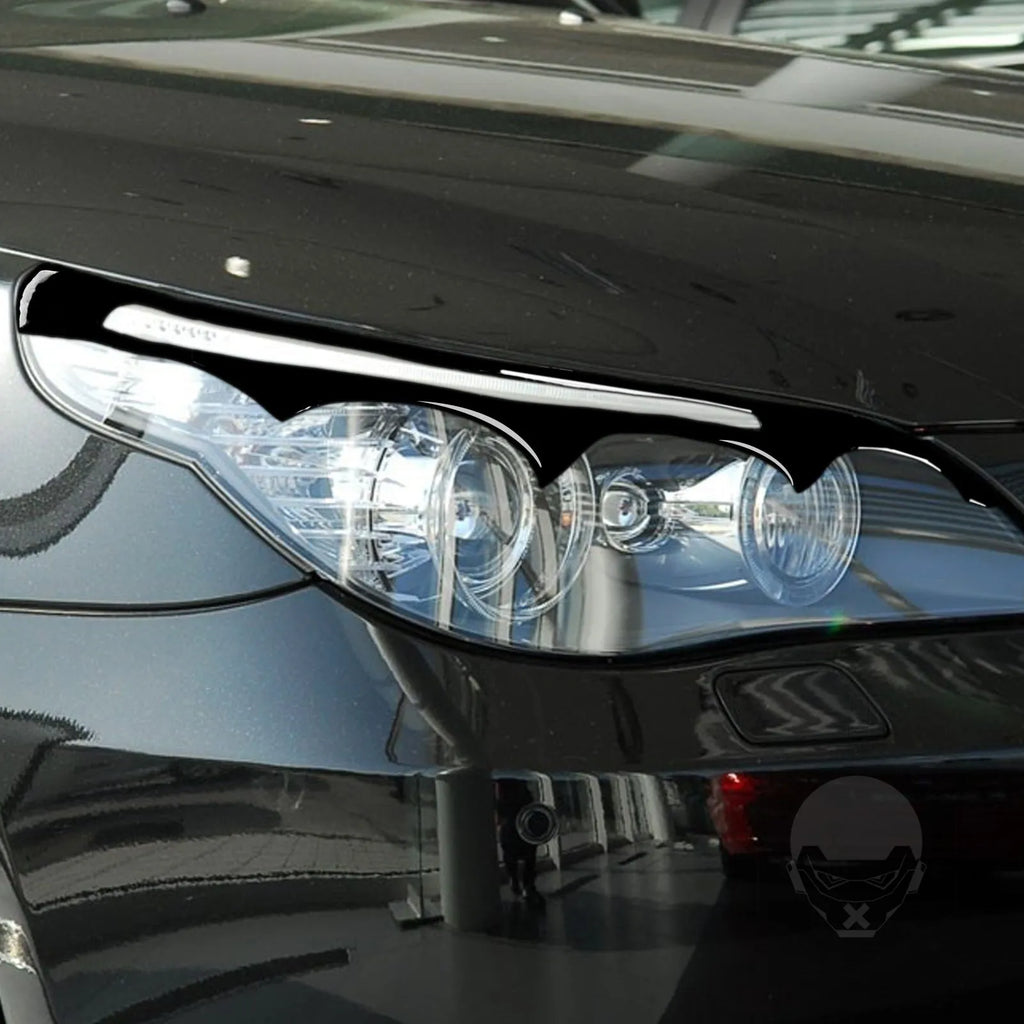 BMW 5 Series E60 front headlight with 3D decorative sticker in piano black finish