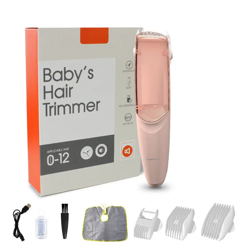 Baby suction electric hair clipper with ceramic blade, rechargeable and waterproof, in green colour