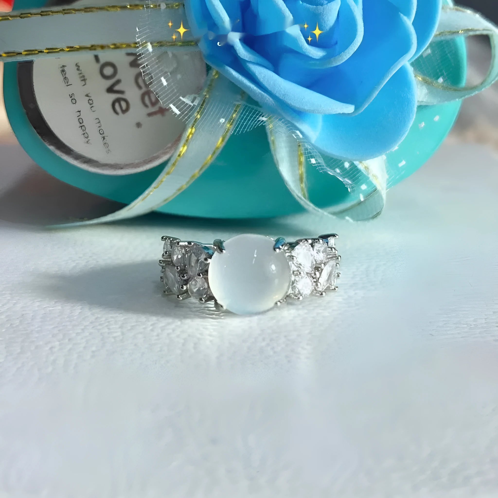 Open Mouth Electroplated Copper Ring Adjustable Water-foam Jade Bingyue Ring Transparent Opal Rhinestone Ring White Colour Adjustable Opening Ladies Fashion Jewellery Accessory