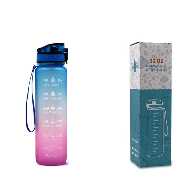 1 litre Tritan water bottle with time markers and gradient colour design