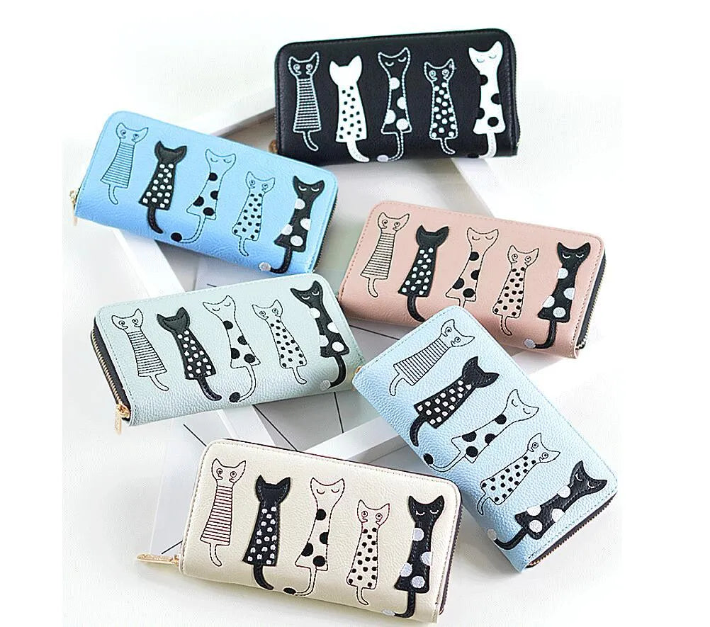 Women cat cartoon wallet artificial leather bi-fold design 10x18.8x3 cm in beige colour
