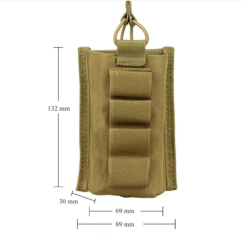 Tactical double-layer 600D nylon magazine holder in black, 132mm x 69mm x 30mm