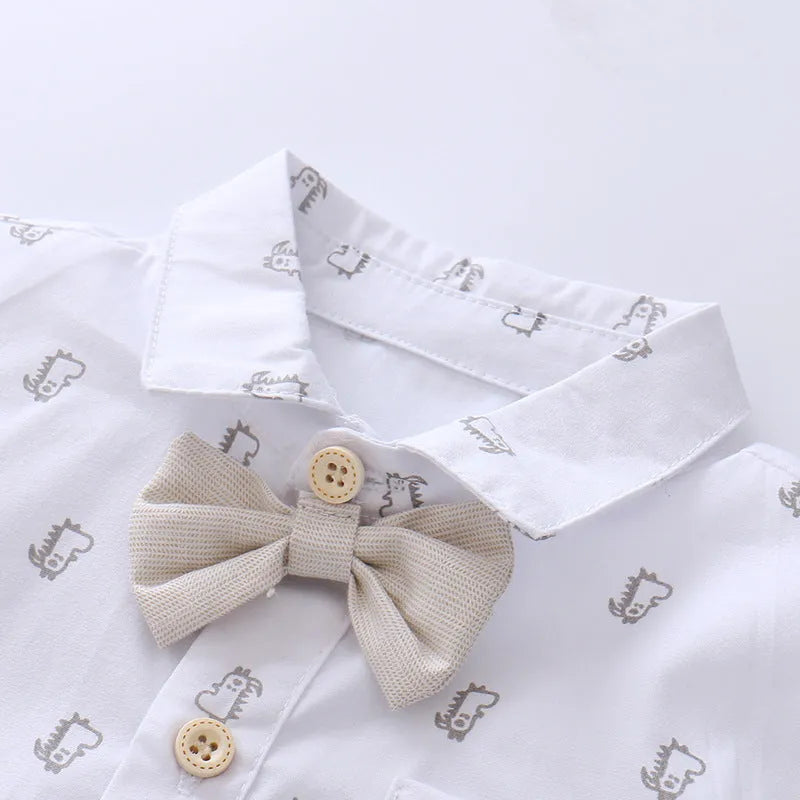 Baby boy white cotton gentleman suit with jacket and trousers in formal style