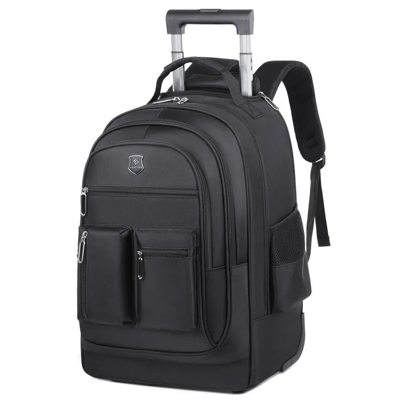 Ultra-light 16-inch Oxford cloth trolley backpack with single-directional wheels in black