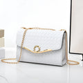 Chain shoulder messenger women's bag in solid colour PU leather with weave detail, small black variant