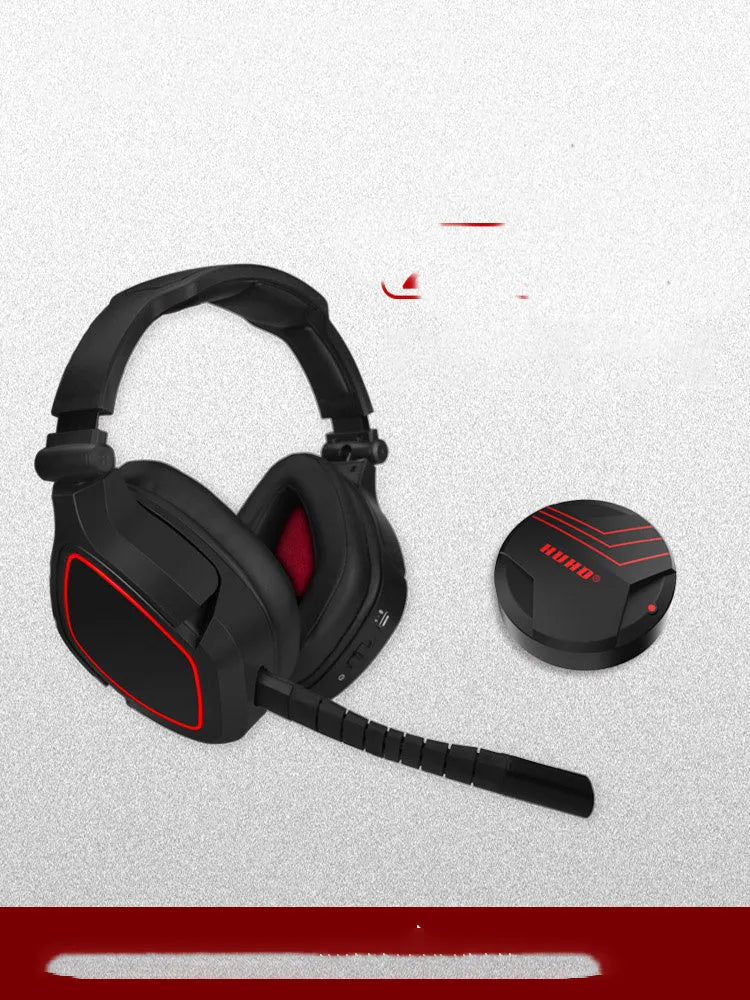 Black wireless fiber optic over-ear gaming headset with microphone and body buttons
