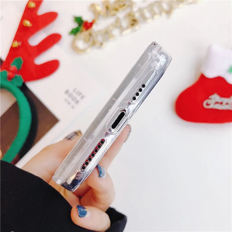 Transparent quicksand iPhone case with Santa Claus Christmas tree design in pink colour