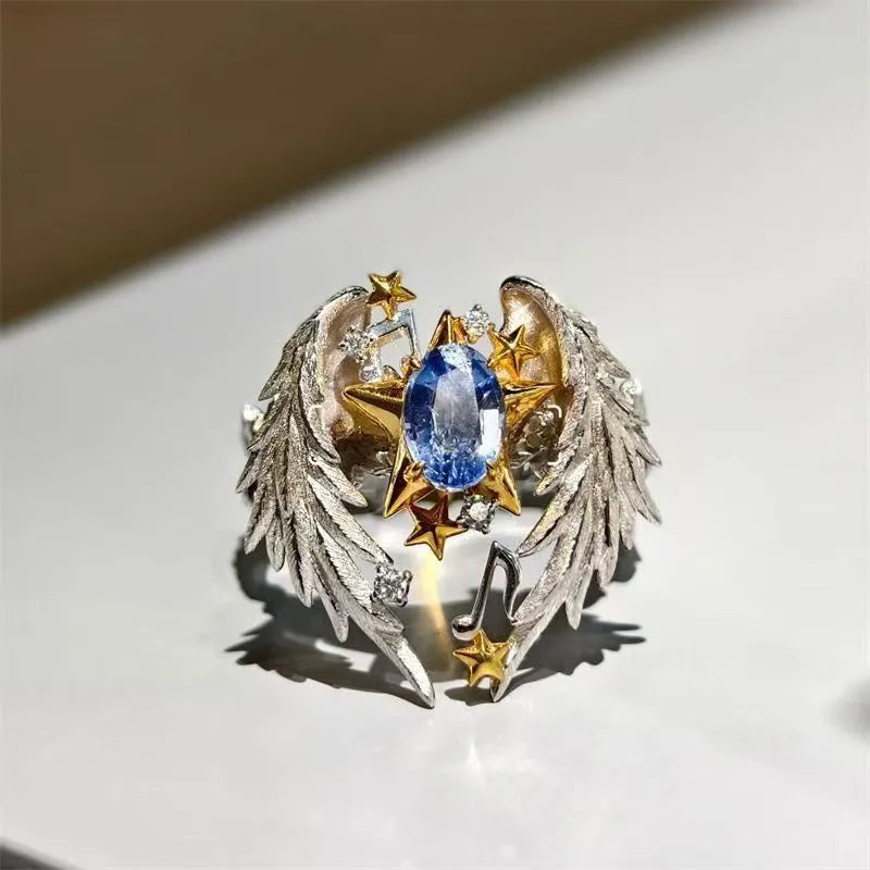 Geometric open-mouth adjustable alloy ring for men and women