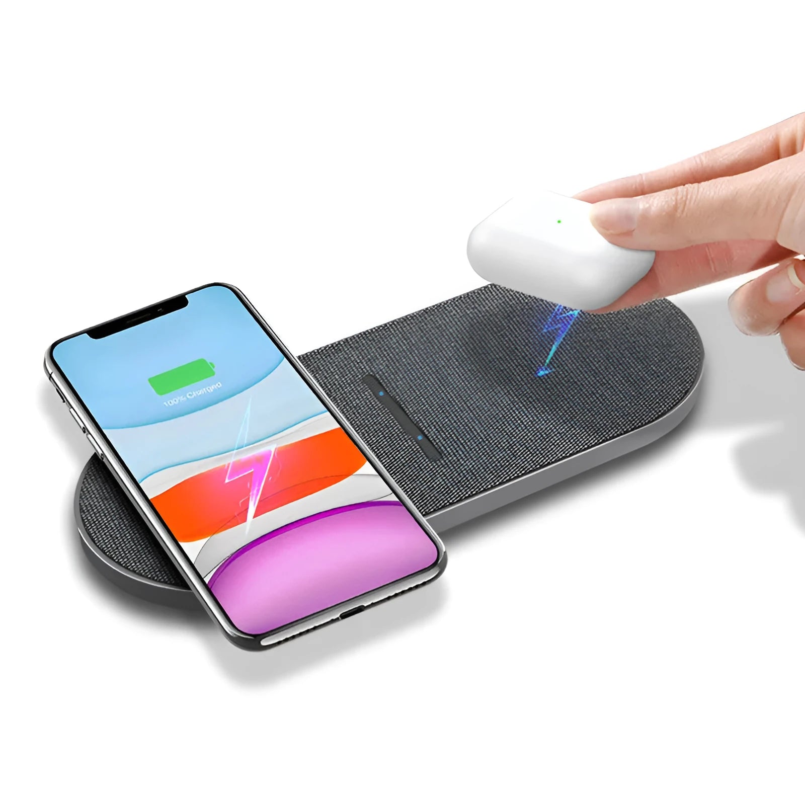 Black 10W wireless charger 2-in-1 set with dual charging pads and Type-C/USB input ports