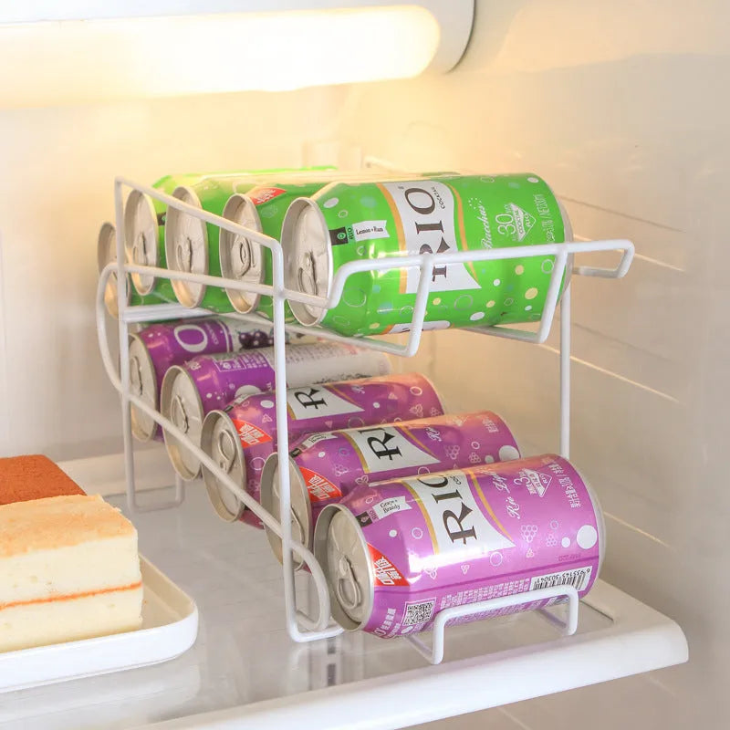 Double-layer iron kitchen storage rack for cans showing two tiers and compact size