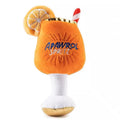 Yellow beer bottle design plush squeaky dog chew toy with teeth-cleaning feature