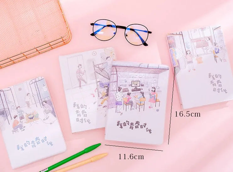 Cherry Blossom colour page button notebook with PU cover, 11cm x 15cm, spiral binding, two style designs