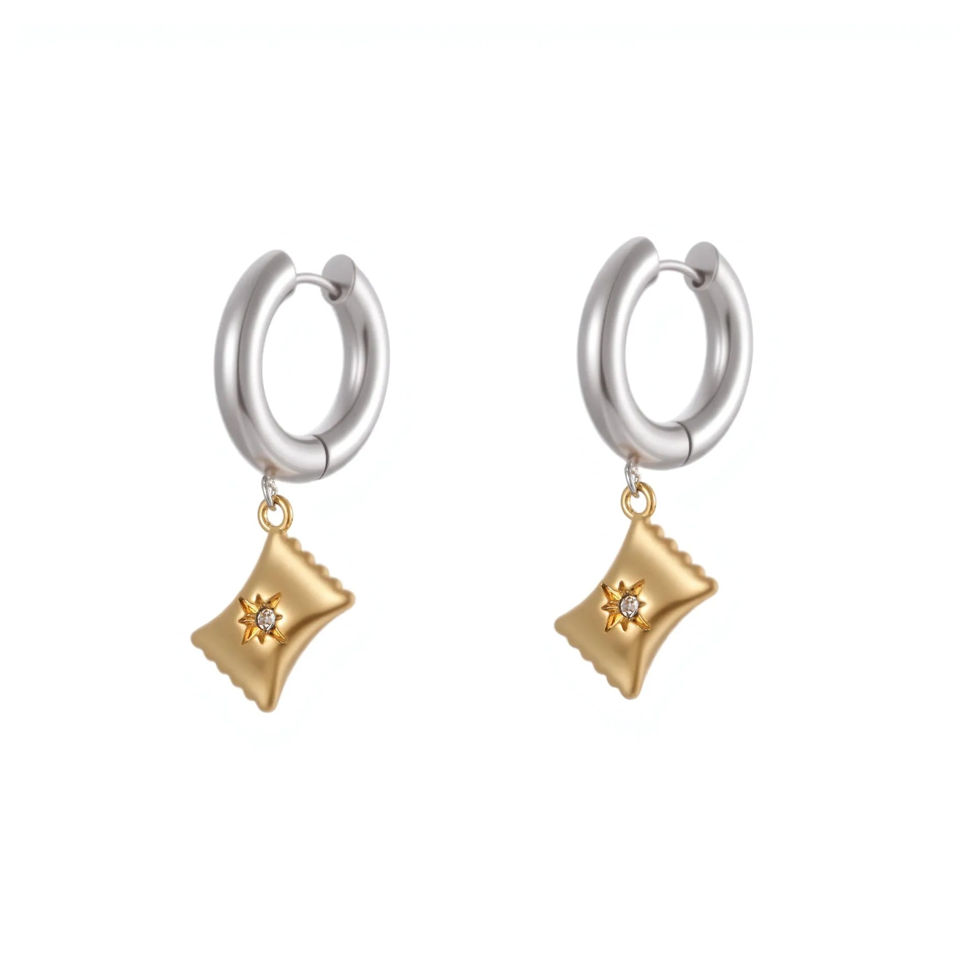 Women's stainless steel Christmas tree and heart earrings with electroplated finish showing geometric shapes