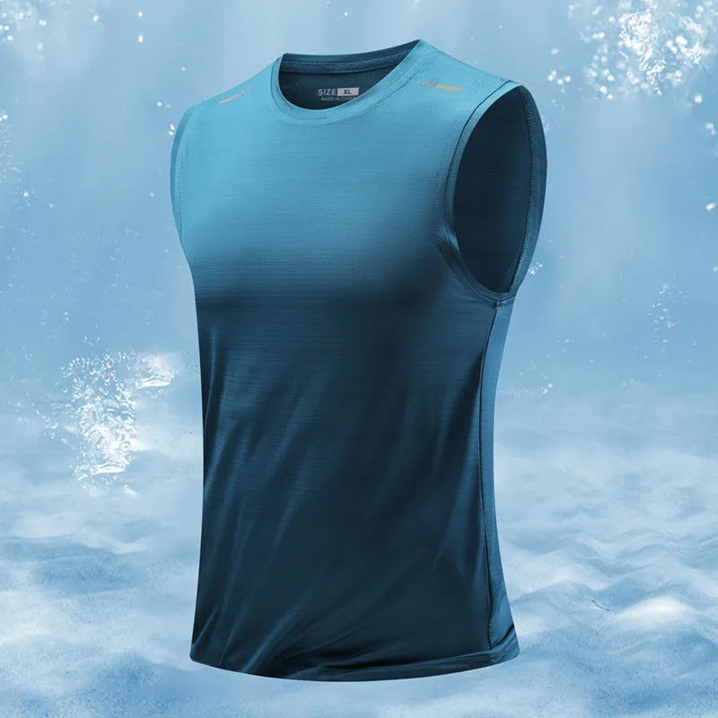 Men's loose fit sleeveless waistcoat vest in bamboo blend fabric, shown in multiple colours.