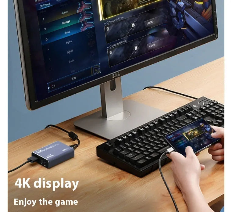 Black 4K gaming set-top box with audio recording and MS2131 chip