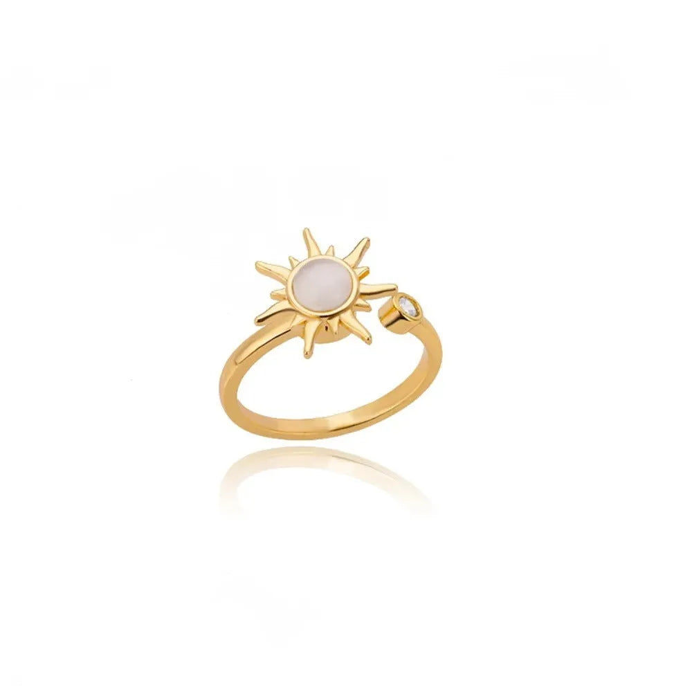 Gold and platinum plated adjustable copper ring with simple rotatable geometric design
