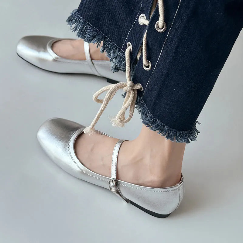 Mary Jane shoes retro flat bottom sheepskin pumps low heel round toe black brown white ladies footwear