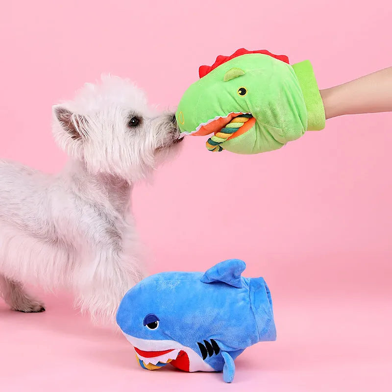 Plush monster shark dog toy in shark colour, soft stuffed animal for pets