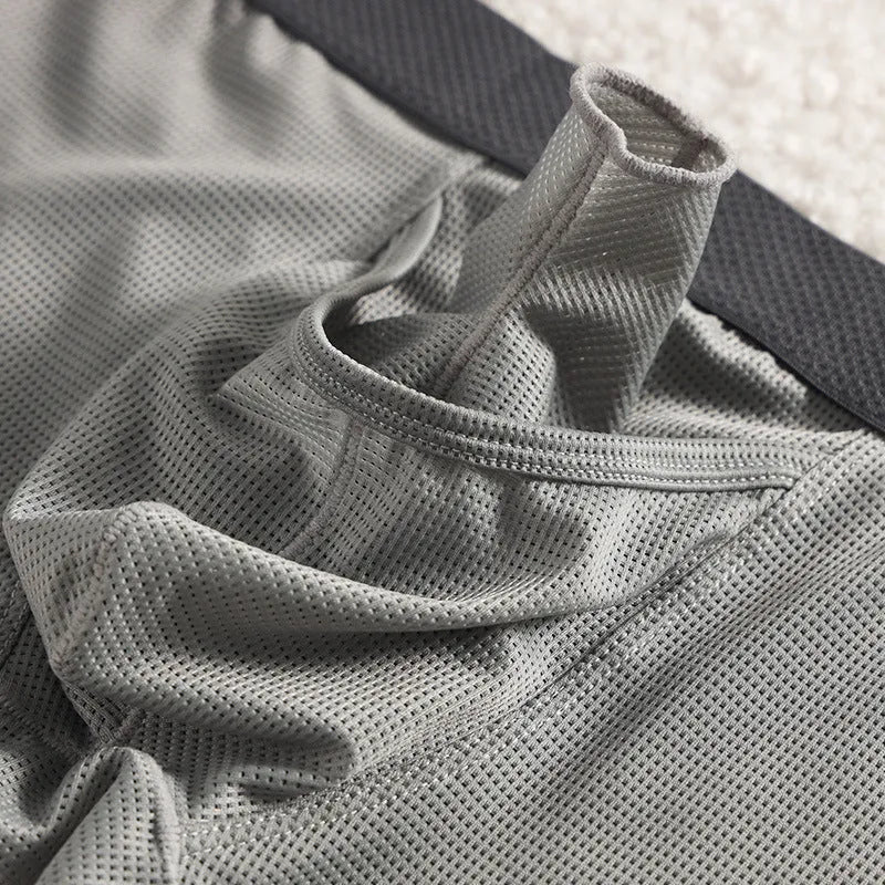 Men's ice silk boxer low waist breathable mesh knitted nylon underpants solid colour black gray white