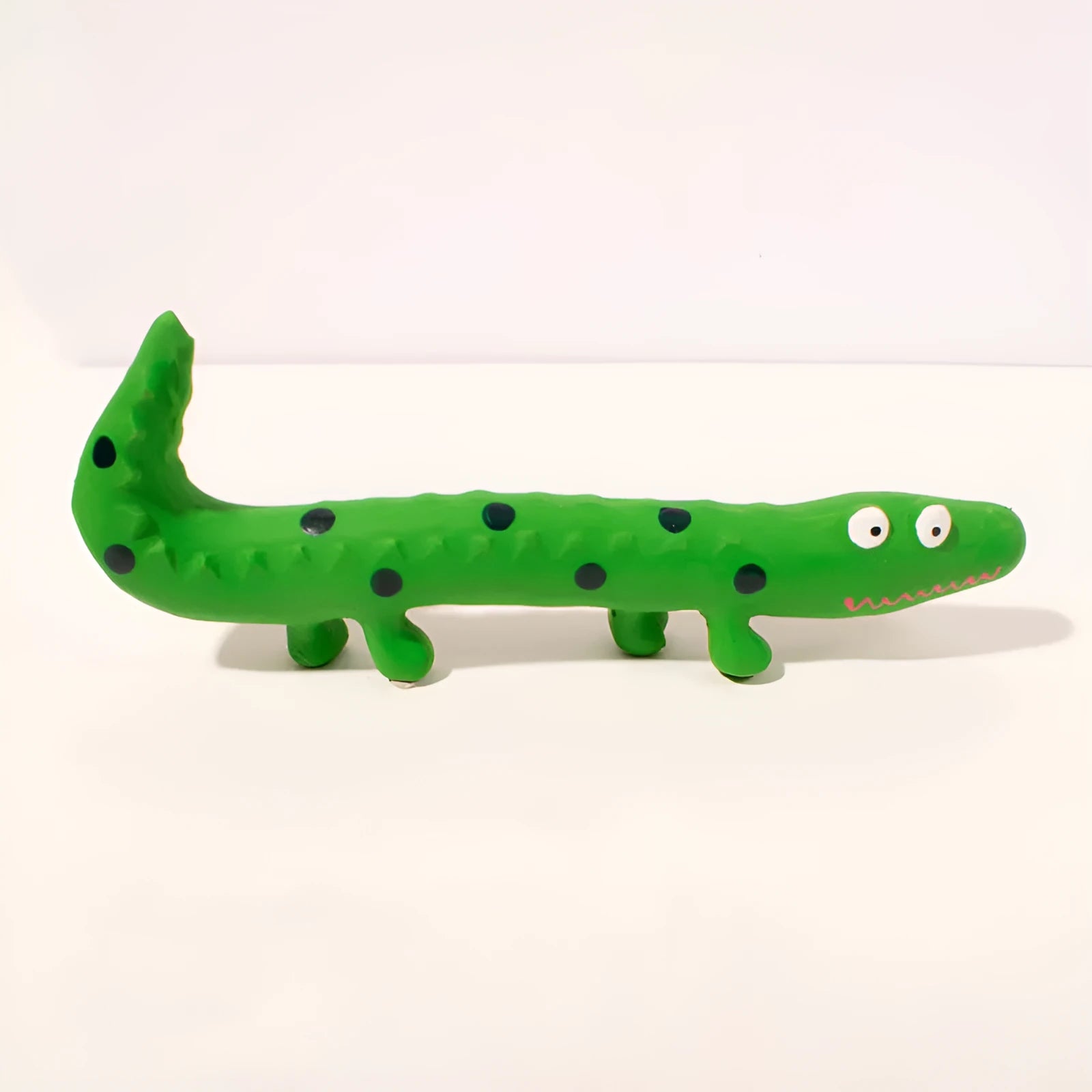 Green lizard-shaped squeaky dog chew toy for aggressive chewers with latex construction