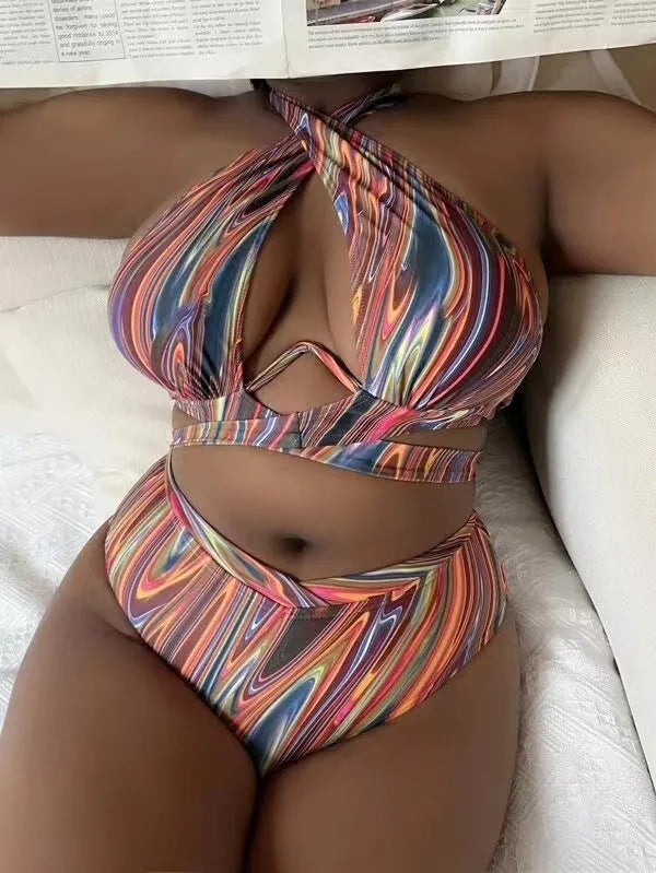Women's floral high waist bikini swimsuit in plus sizes