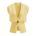 Women's V-neck button-front cardigan sweater in knitted polyester fabric, shown in six colour options