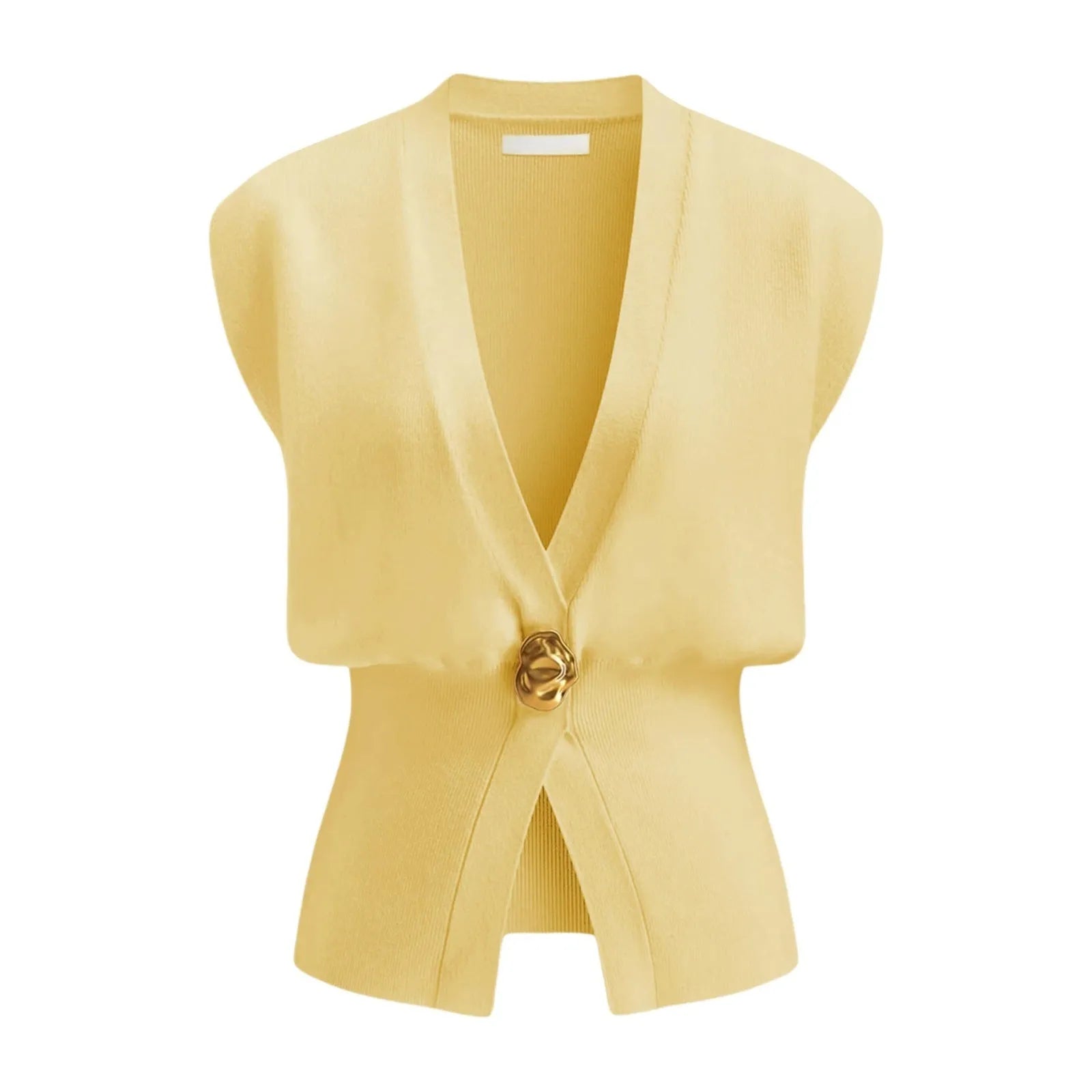 Women's V-neck button-front cardigan sweater in knitted polyester fabric, shown in six colour options
