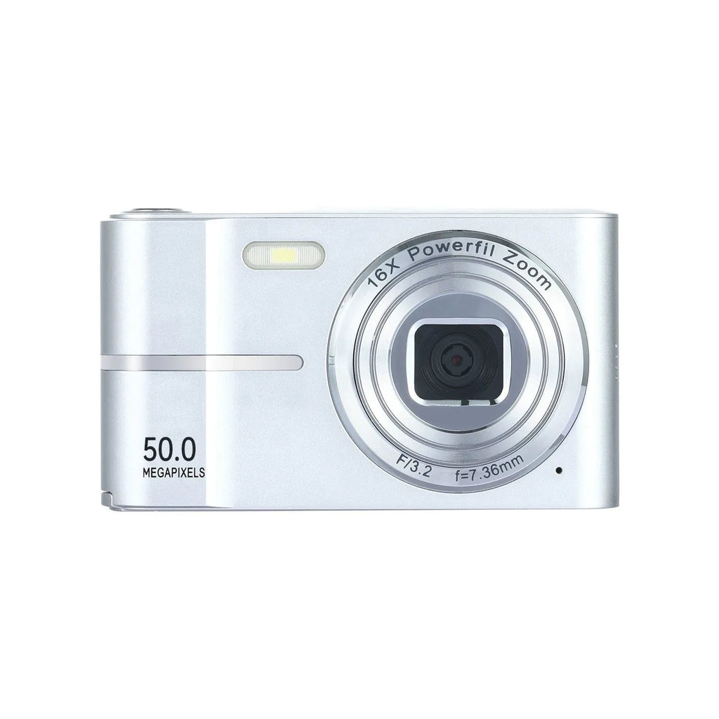 Compact 4K HD digital camera in black, green, pink, or white colours with lanyard
