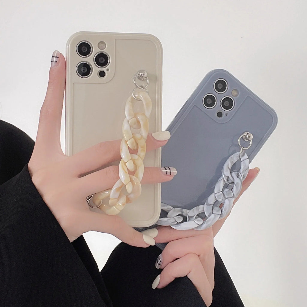Marble design silicone phone case for iPhone with side lanyard hole in grey blue colour