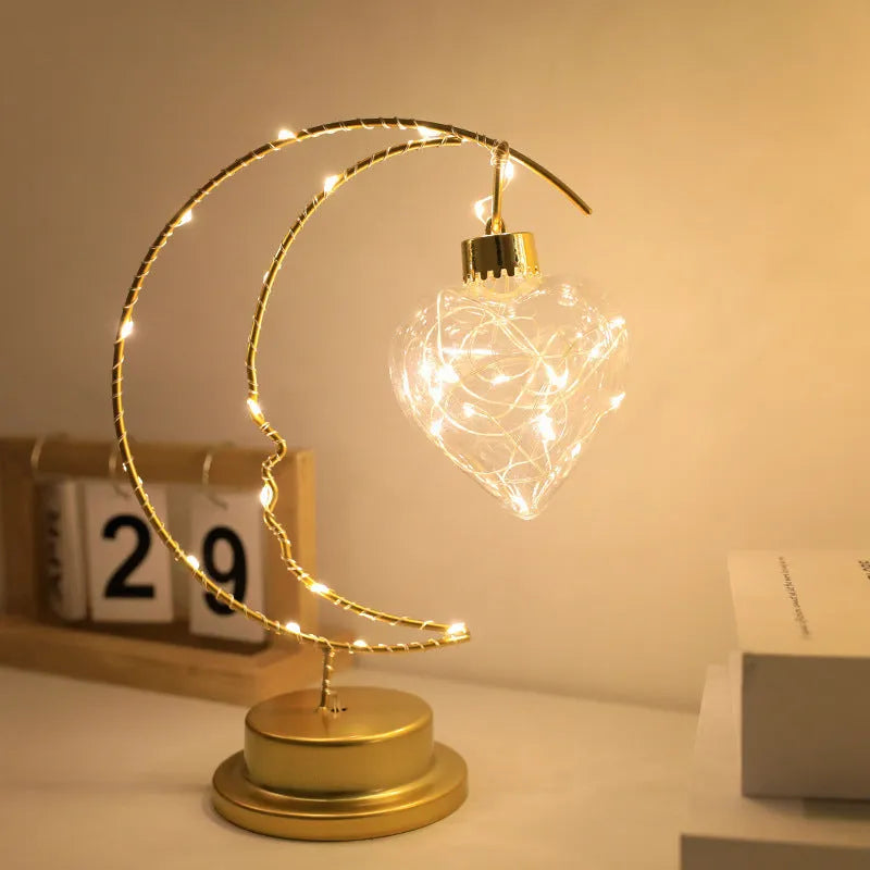 Iron art moon indoor decoration small night light with warm USB power and star design