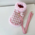 Pink cat costume set with cloak, beret and drawstring leash for Halloween dress-up