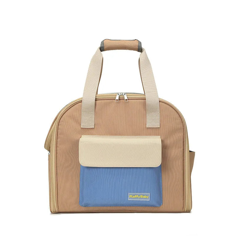 Foldable pull-rod pet backpack in nylon, 50-60L capacity, shown in Grey, Khaki, or Pink