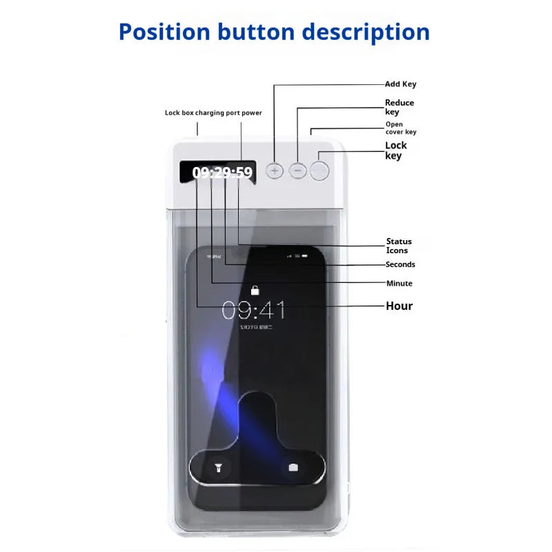 White stainless steel timing mobile phone self-discipline box with rechargeable booking lock for focus