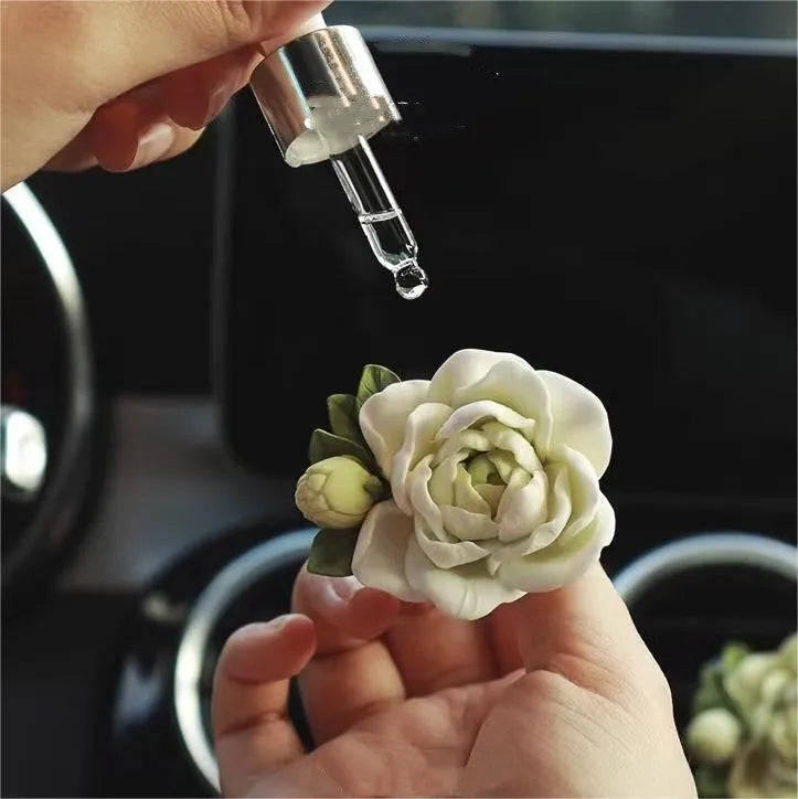 Jasmine car vent solid perfume air freshener in gypsum with clip and essential oil bottle