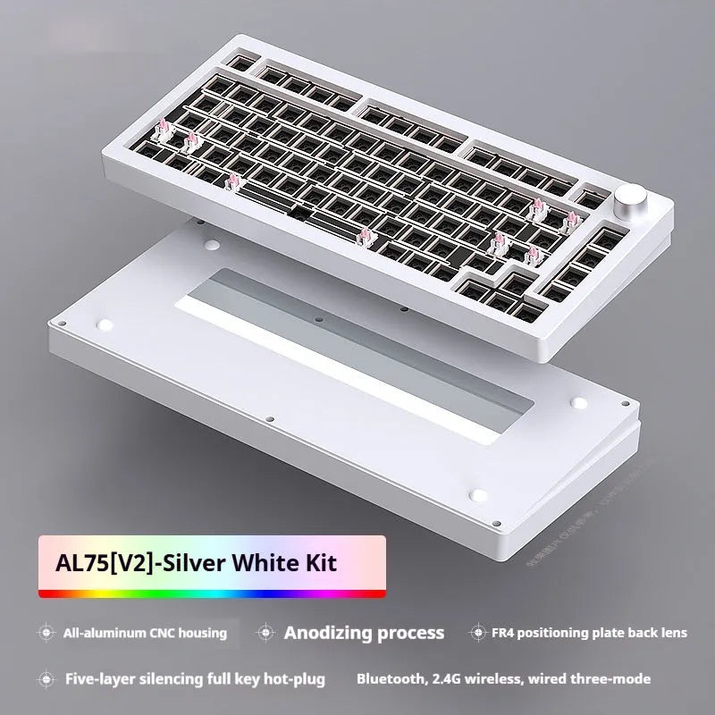 Heiji Snake mechanical keyboard kit with aluminum case showing key puller, switch puller, USB receiver, and data cable