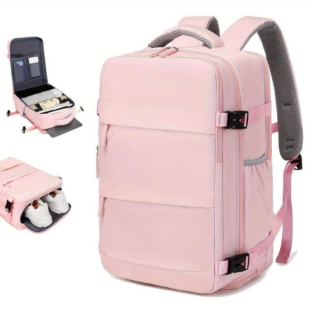 Large capacity multifunctional nylon travel backpack in black colour with 20-35 litre storage