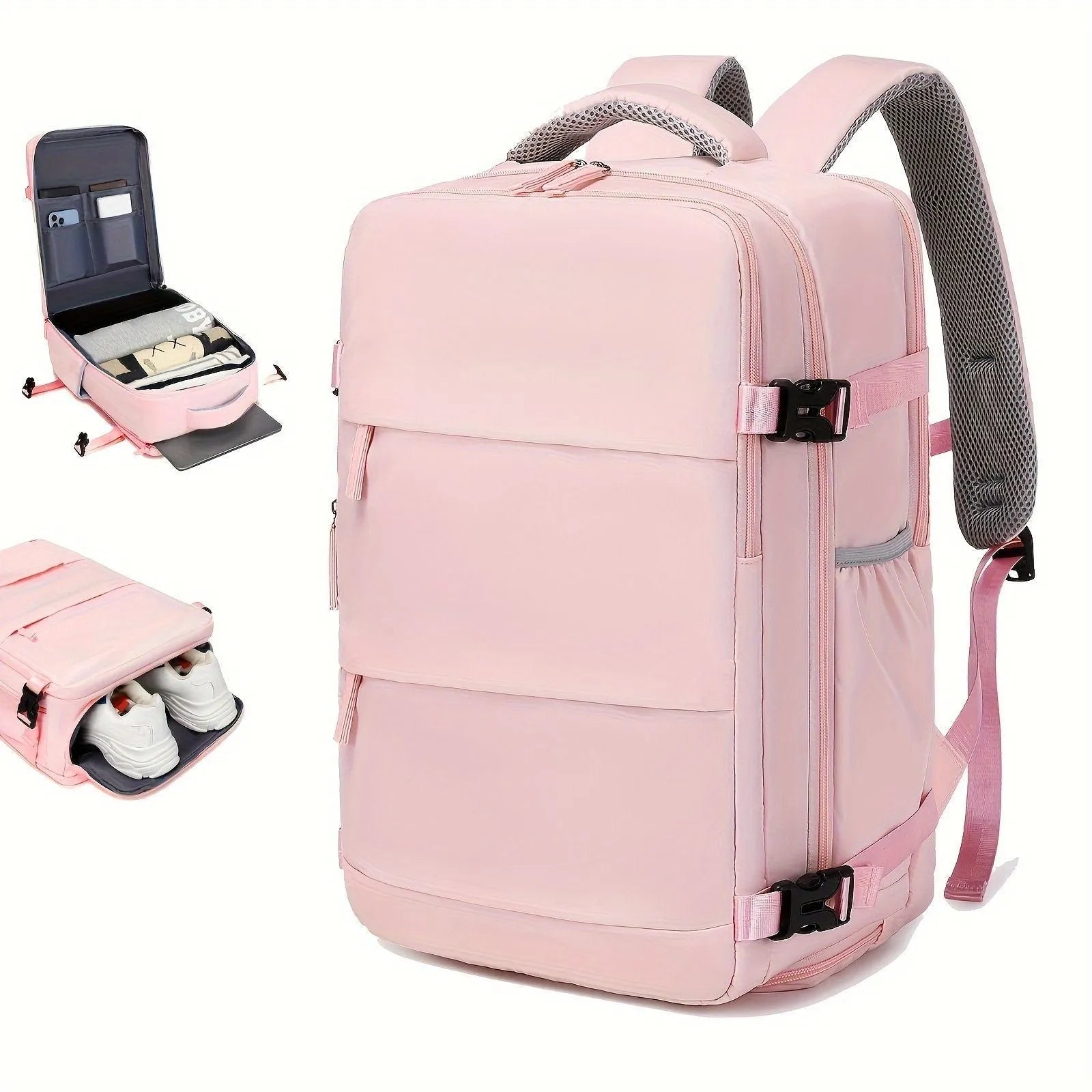 Large capacity multifunctional nylon travel backpack in black colour with 20-35 litre storage